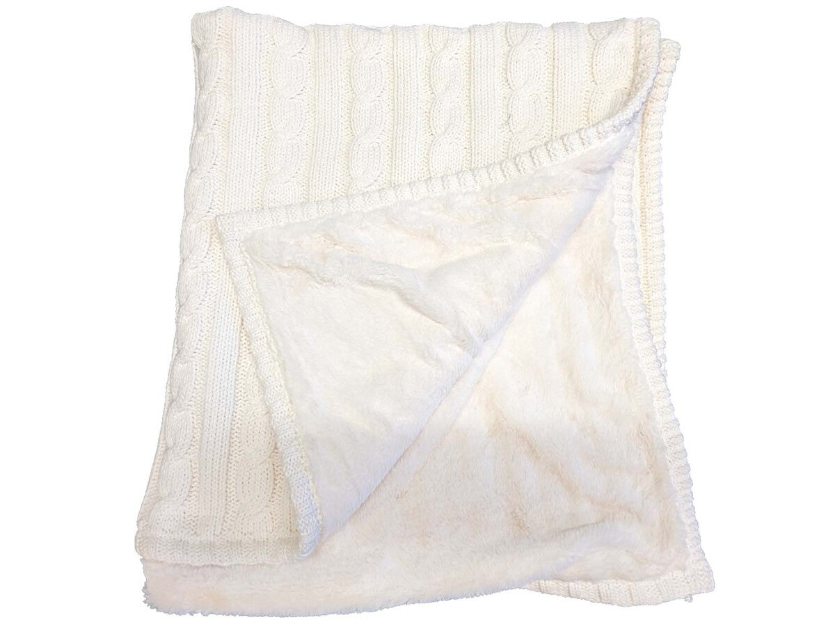 48Hr Quick Ship - Premium Cable Knit Cotton Throw, 50x60, with Sublimated Ribbon, NO SETUP CHARGE