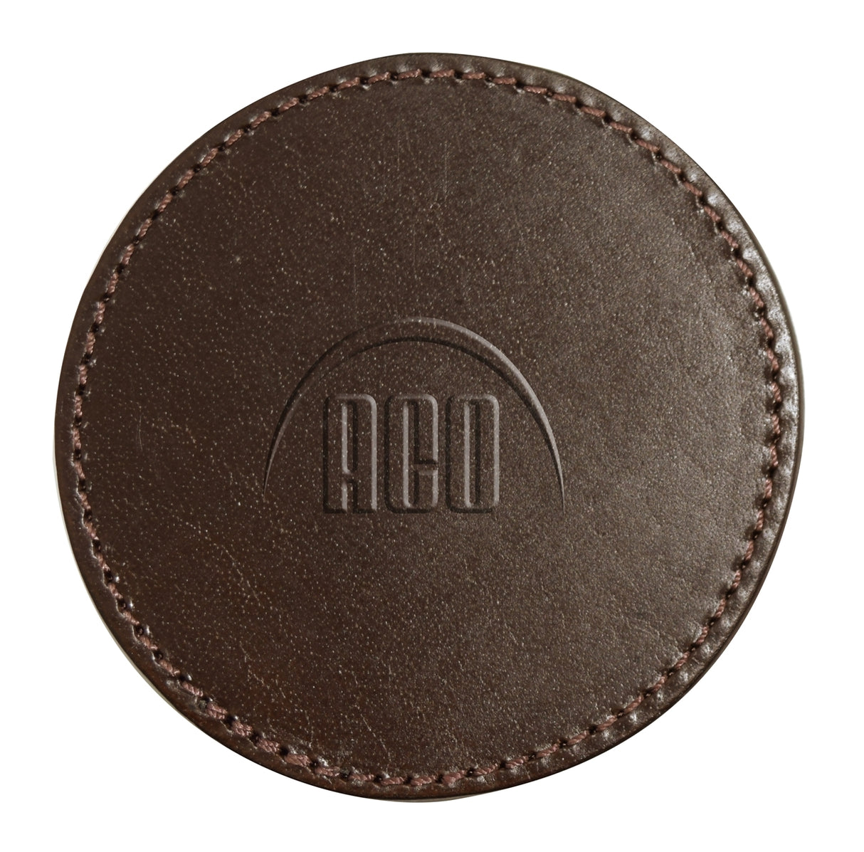 Genuine Leather Round Single Coaster with Stitched Edge - brown