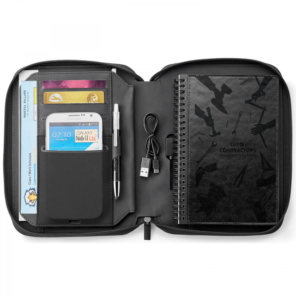 A5 ZIP JOURNAL WITH 5,000 mAh WIRELESS CHARGING POWER BANK INCLUDES UL CERTIFIED BATTERY