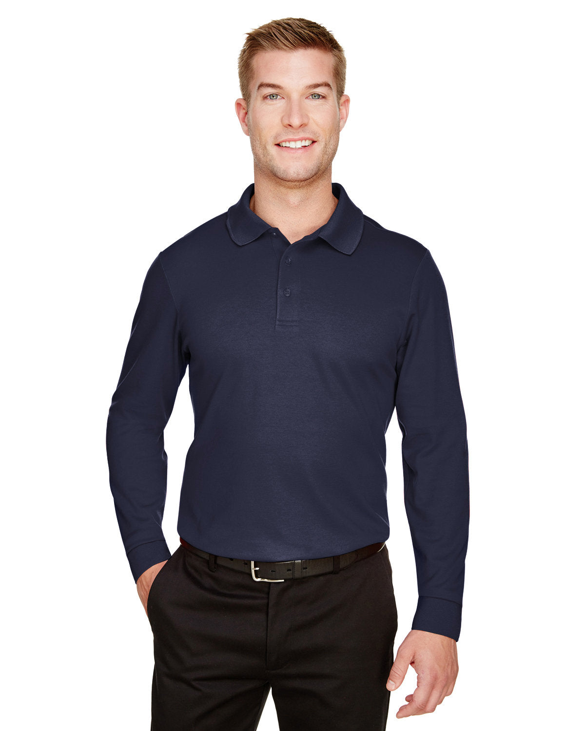 000164 Devon and Jones CrownLux Performance® Men's Plaited Long Sleeve Polo