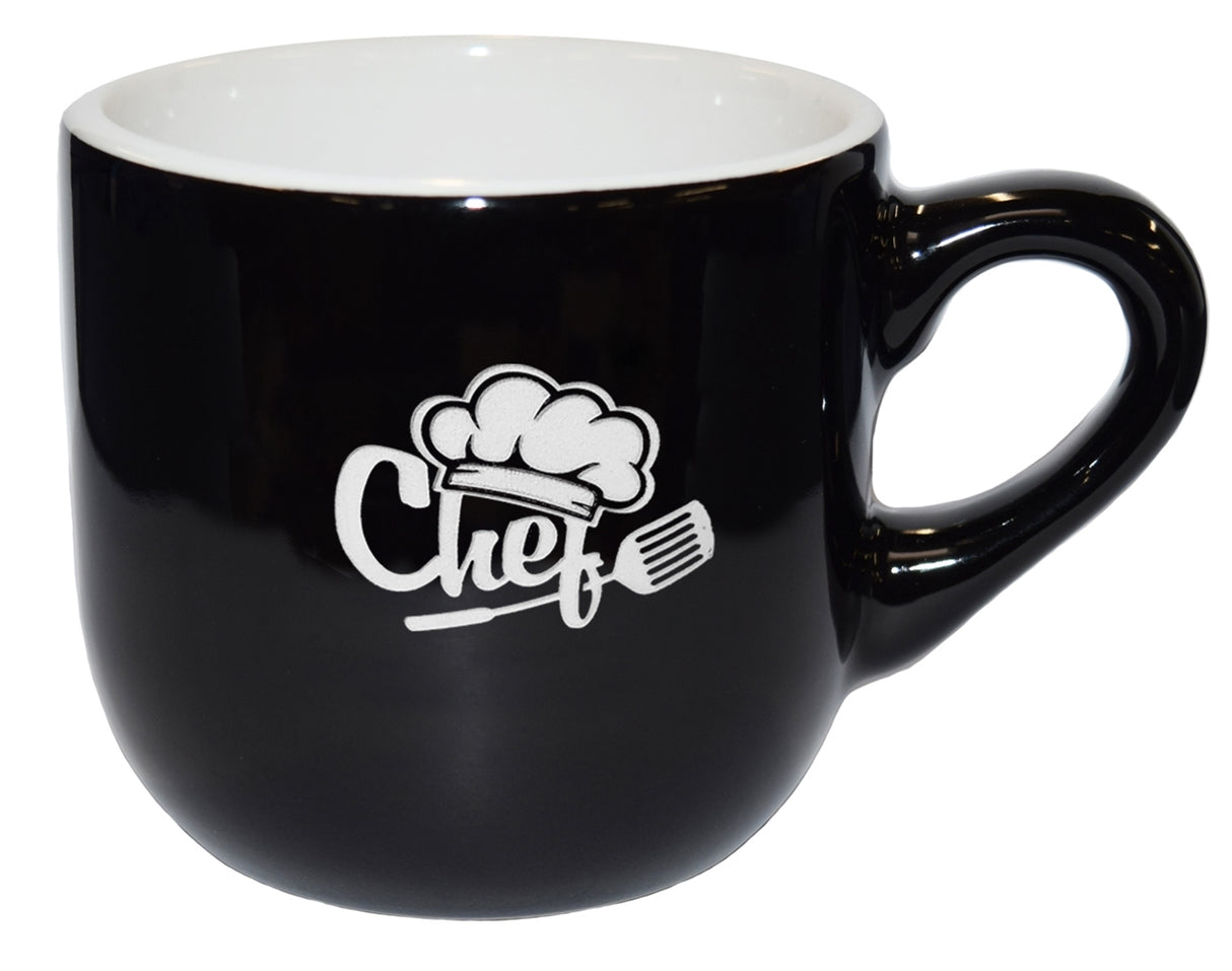 Wellington 11oz vitrified ceramic black/white cappuccino mug - Etched