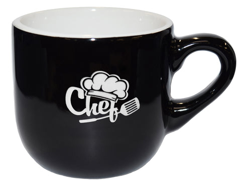 Wellington 11oz vitrified ceramic black/white cappuccino mug - Etched