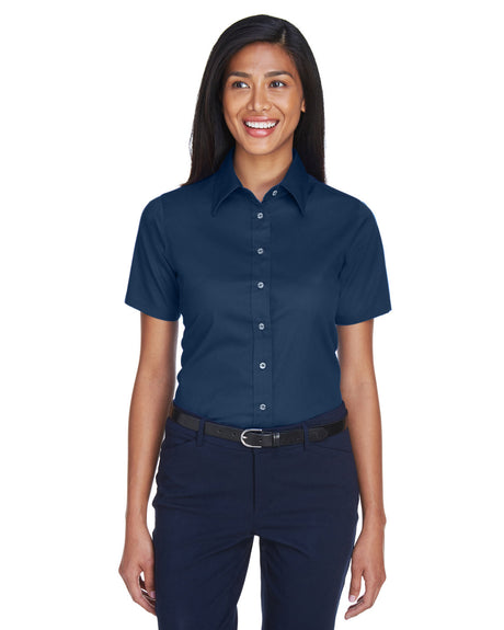 Harriton Ladies' Easy Blend? Short-Sleeve Twill Shirt with Stain-Release