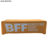 48 Hr Quick Ship - Sublimated PREMIUM Cloth for 8' table, Drape style, Closed Back, Rounded Corners