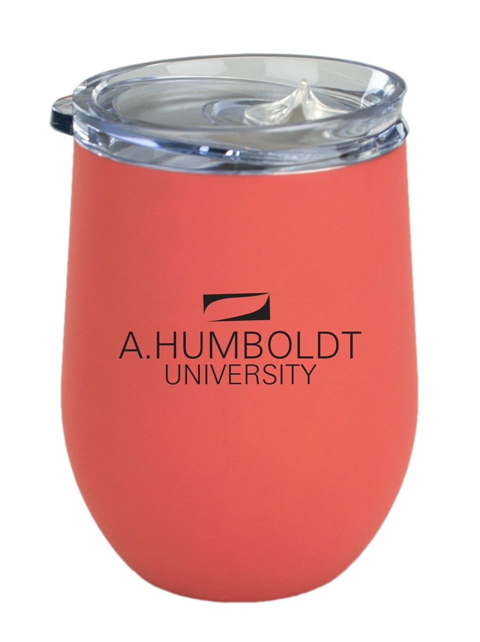 Cancun 12oz vacuum insulated stainless steel stemless tumbler, coral with clear lid