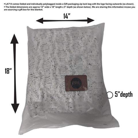 24 Hr Express Ship - Heather Cable Knit Chenille Blanket, 50x60, with Lasered logo patch