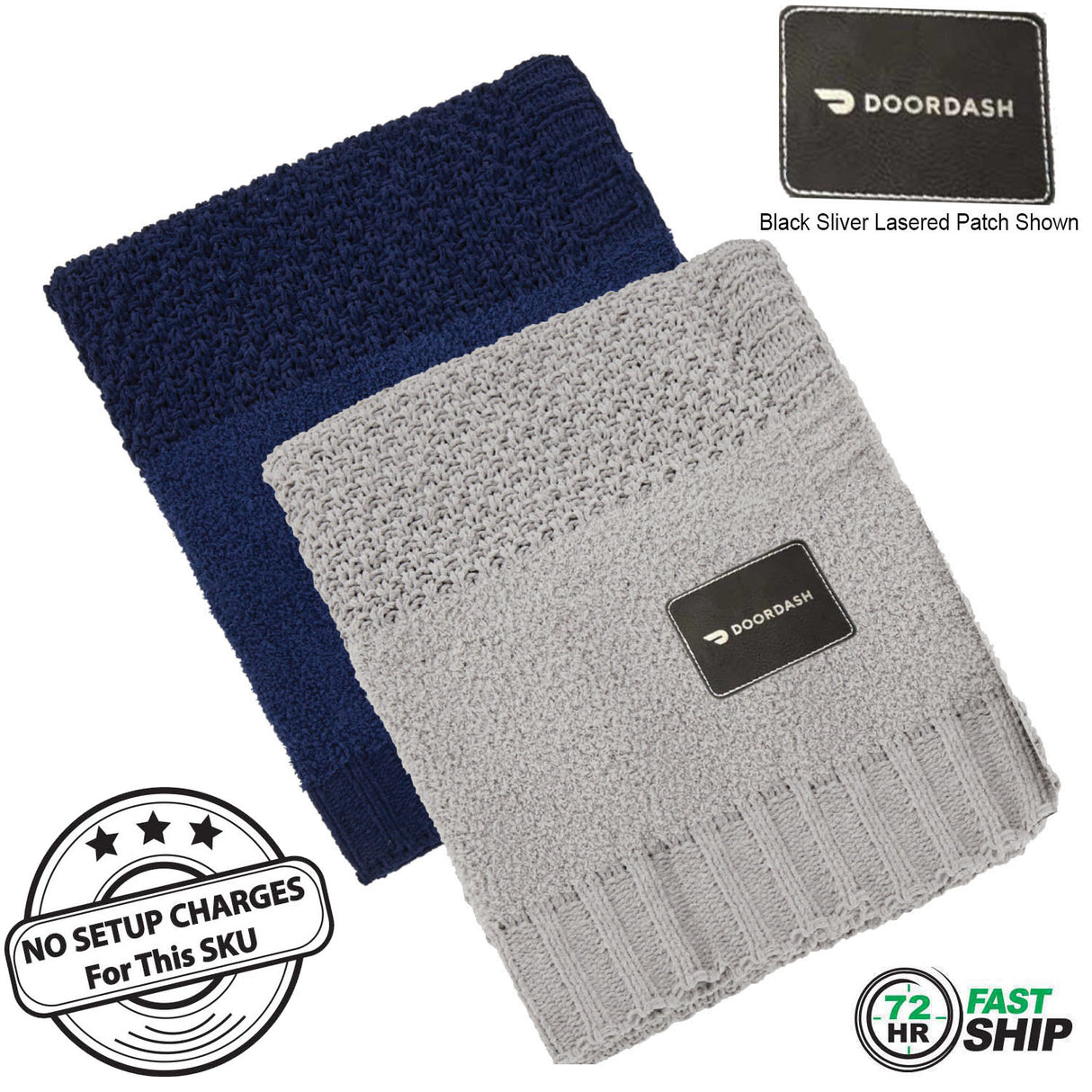 72 Hr Fast Ship - Crochet Knit Blanket, 50x60, with Lasered logo patch, NO SETUP CHARGE