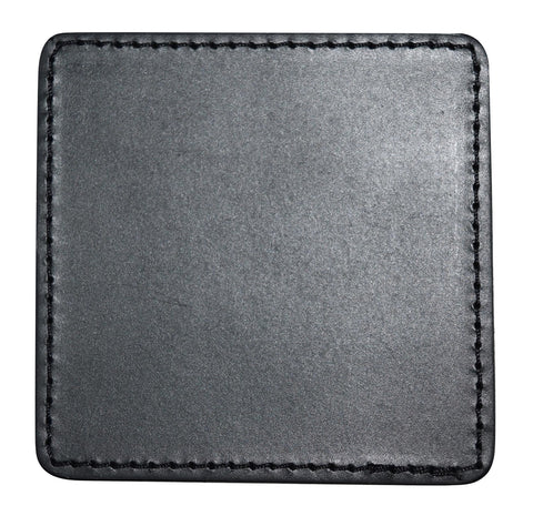 Set of 4 Genuine Leather Square Coasters with Stitched Edge in Holder - black