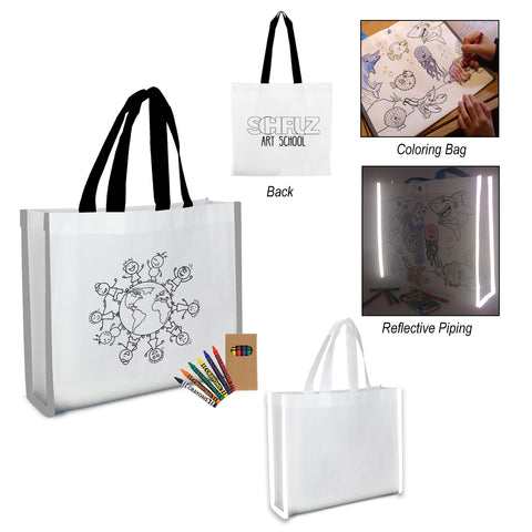 Reflective Non-woven Coloring Tote Bag With Crayons