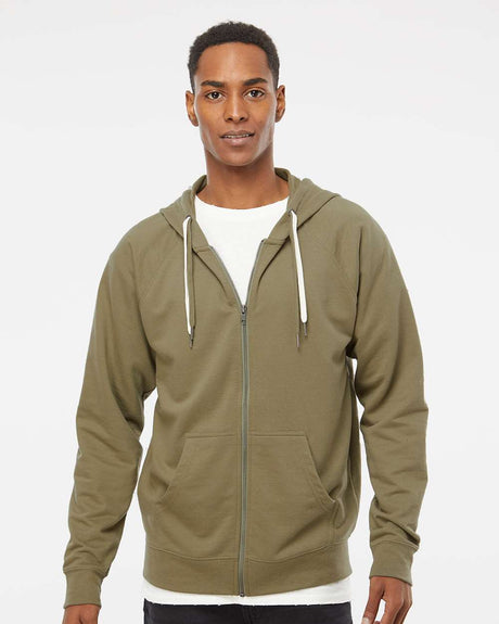 Independent Trading Co Icon Unisex Lightweight Loopback Terry Full-Zip Hooded Sweatshirt