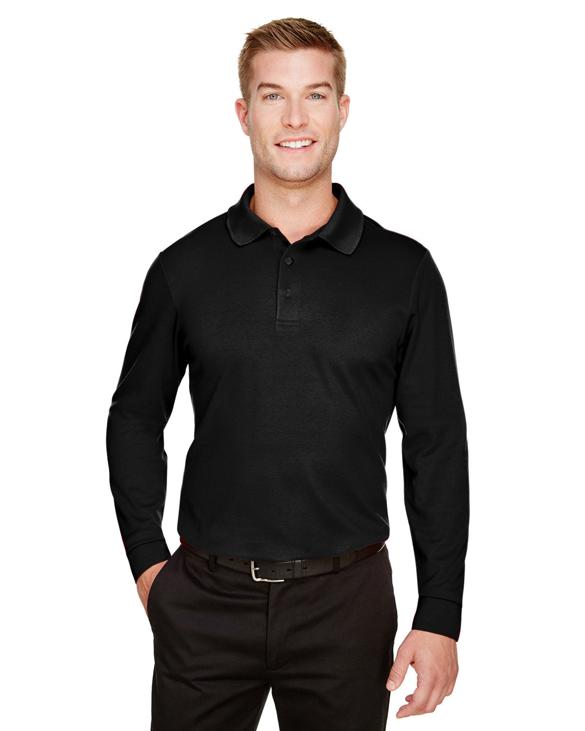 000164 Devon and Jones CrownLux Performance® Men's Plaited Long Sleeve Polo