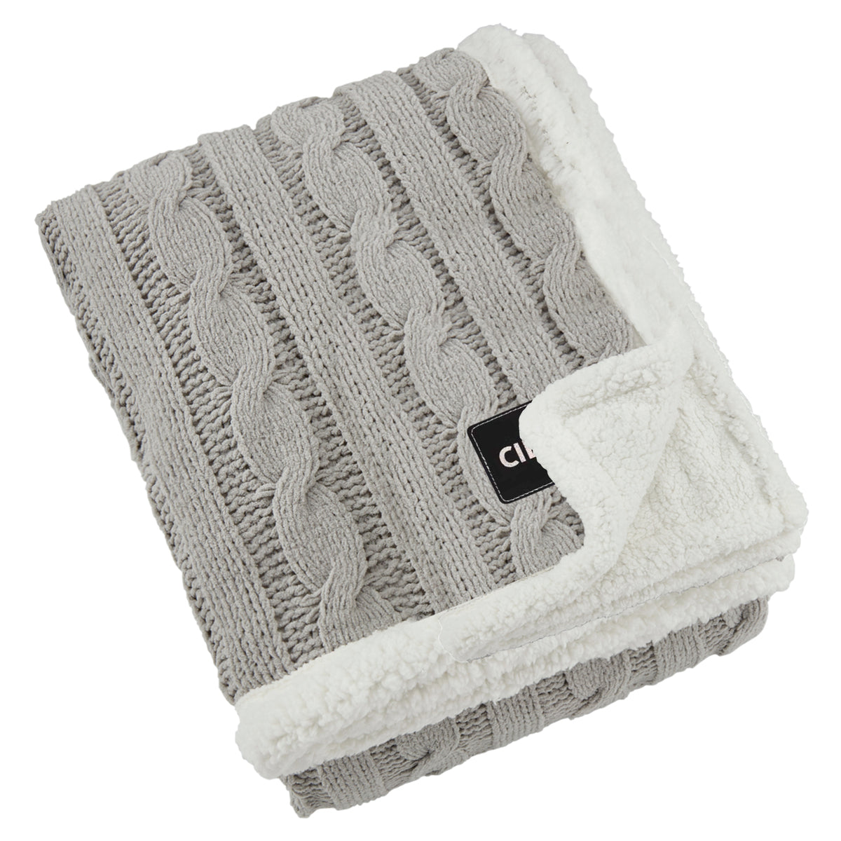 Personalized Cable Knit Chenille Sherpa Throw, with Lasered logo patch, NO SETUP CHARGE