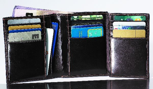 Leather Tri-Fold Wallet black top grain cowhide leather