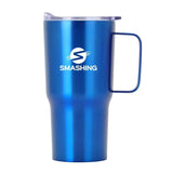 Devon 20oz double wall stainless steel mug with handle & push on lid, blue