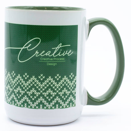 The Full Hinton 14oz 2tone white/green Sublimation mug in Ripple brown gift box
