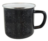 Happy Camper enamel 18oz mug w/SS rim black with white dots