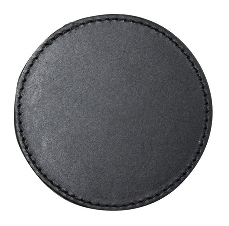 Set of 4 Genuine Leather Round Coasters with Stitched Edge in Holder - black
