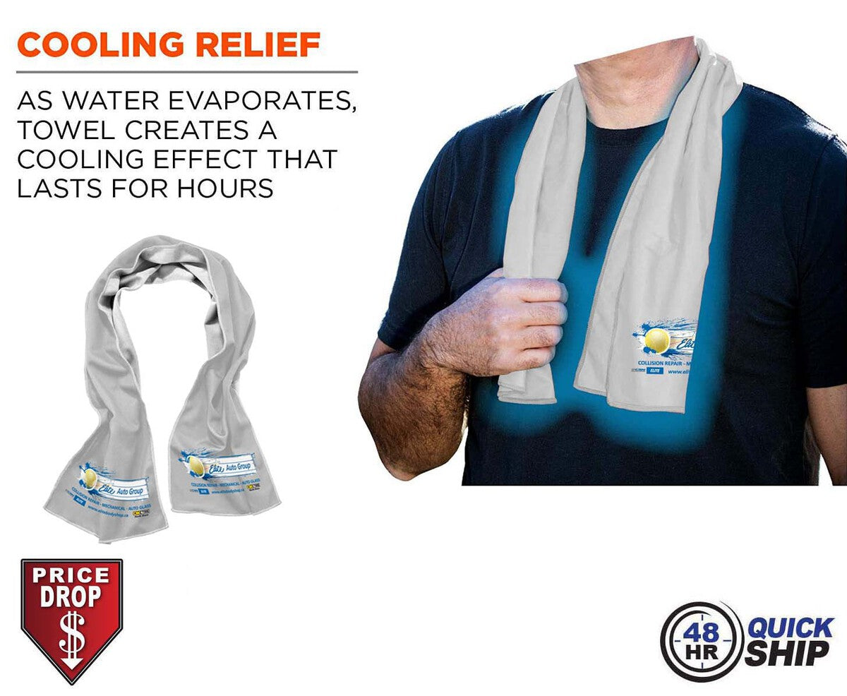 48 Hr Quick Ship - White Cooling Towel, 12"x40", with full color sublimated logos