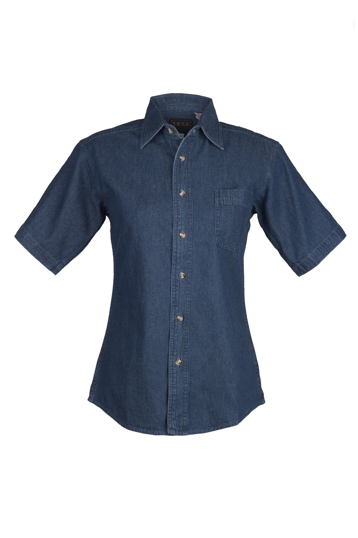 Ladies Double-needle indigo top stitching denim shirts (XS-2XL)