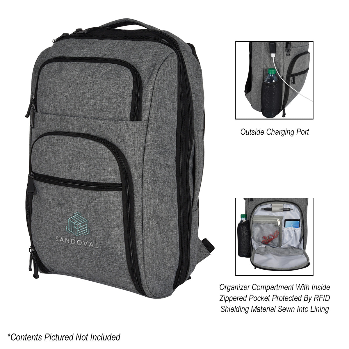 Heathered Rfid Laptop Backpack & Briefcase