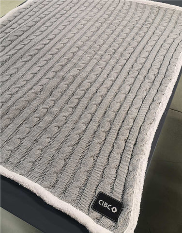 Cable Knit Chenille Sherpa Throw, with Lasered logo patch, NO SETUP CHARGE