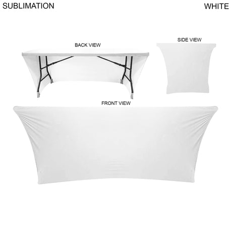 72 Hr Fast Ship - Sublimated Stretch Curved Fit Table Throw for 6ft table, 3 sided, Open Back