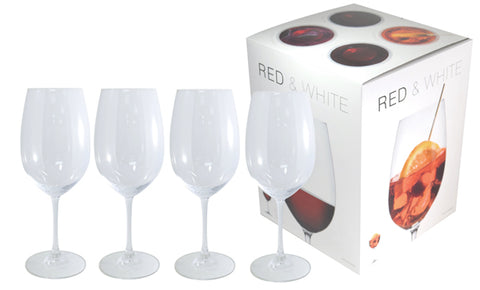 Red & White 25oz Fine Crystal wine stems Red Set of 4 in a Gift box