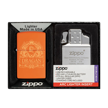 Matte Zippo® Lighter & Rechargeable Electric Lighter Insert Gift Set