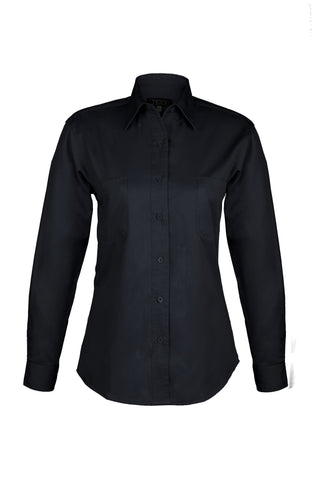 Ladies Cotton Blend Twill Long Sleeve Shirt (Black) (XS-3XL)