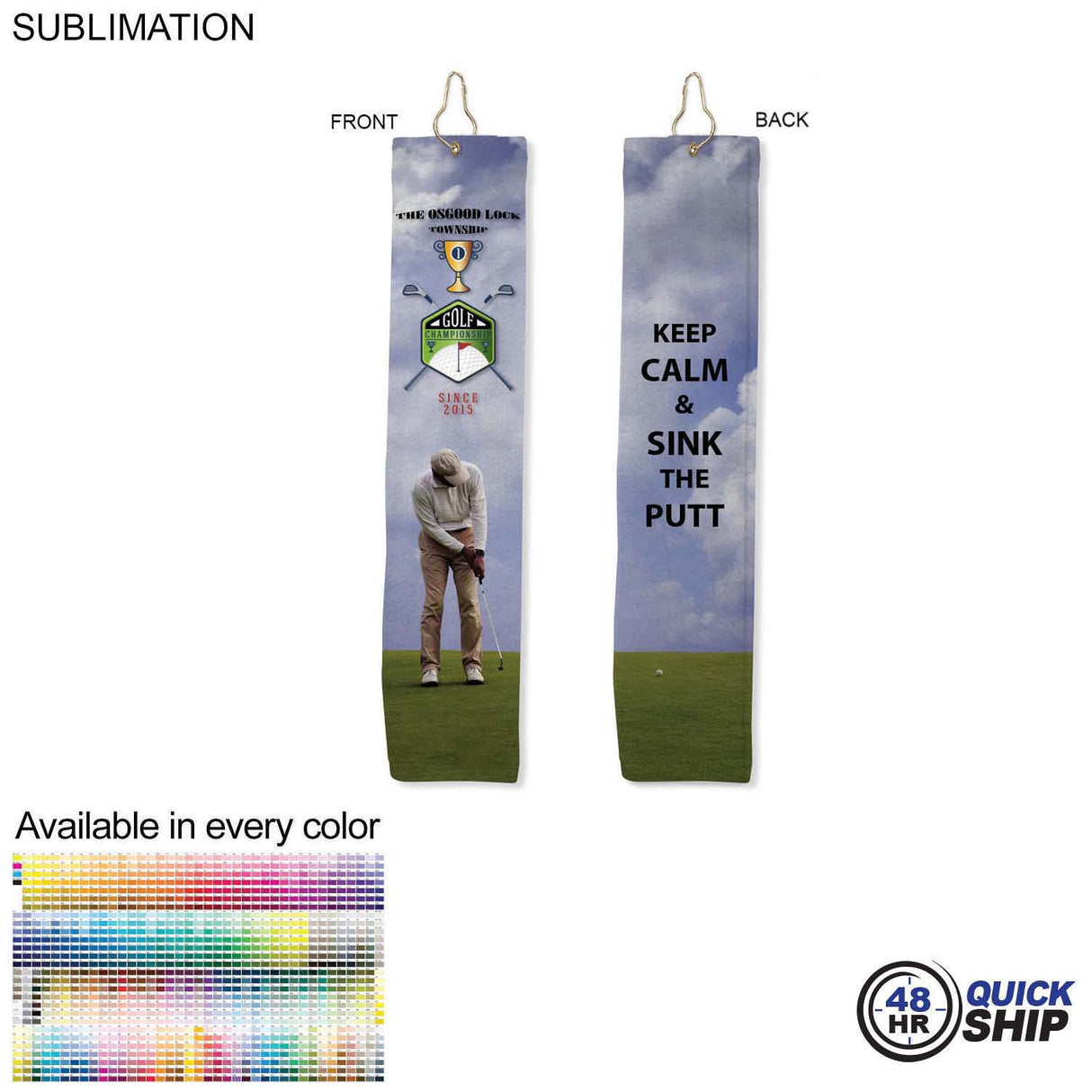 48 Hr Quick Ship - Plush Velour Terry Cotton blend Golf Towel, Finish size 6x25, Trifold