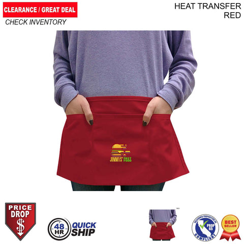 48 Hr Quick Ship - Discounted Bar Twill Waist Apron, 20x10, 3 Pockets, Heat Transfer logo
