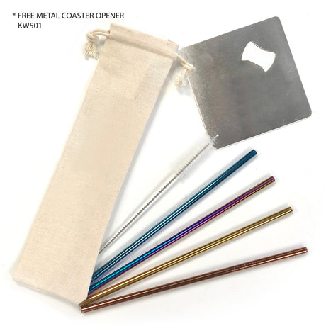 Color Straw Set With Free Coaster Opener