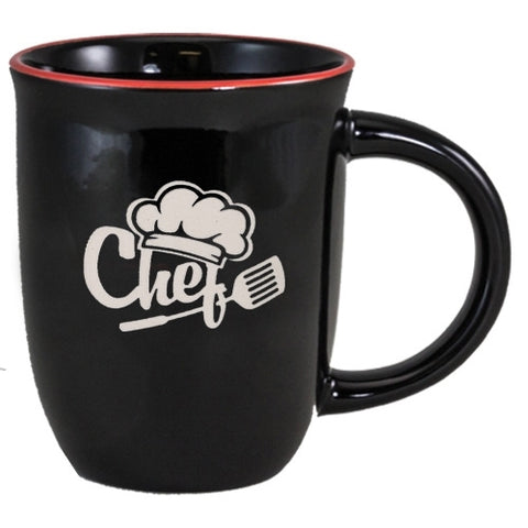 Salem 14oz black gloss mug with red trim - Etched