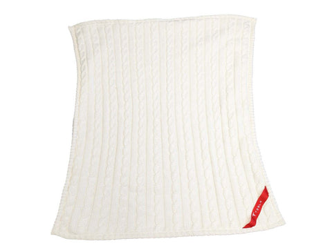 72 Hr Fast Ship - Premium Cable Knit Cotton Throw, 50x60, with Sublimated Ribbon, NO SETUP CHARGE