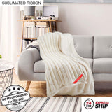 24Hr Express Ship - Premium Cable Knit Cotton Throw, 50x60, with Sublimated Ribbon, NO SETUP CHARGE