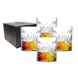 ~Timeless Whiskey 11.75 oz clear glass tumbler S/4 in a Midnight black gift box