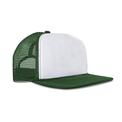 White 5-Panel Poly Foam Mesh Trucker Cap w/Flat Bill (2-Tone)