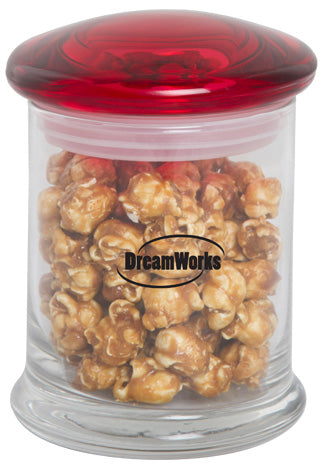 ~ Clear New Orleans glass Jar 12.25oz w/red lid