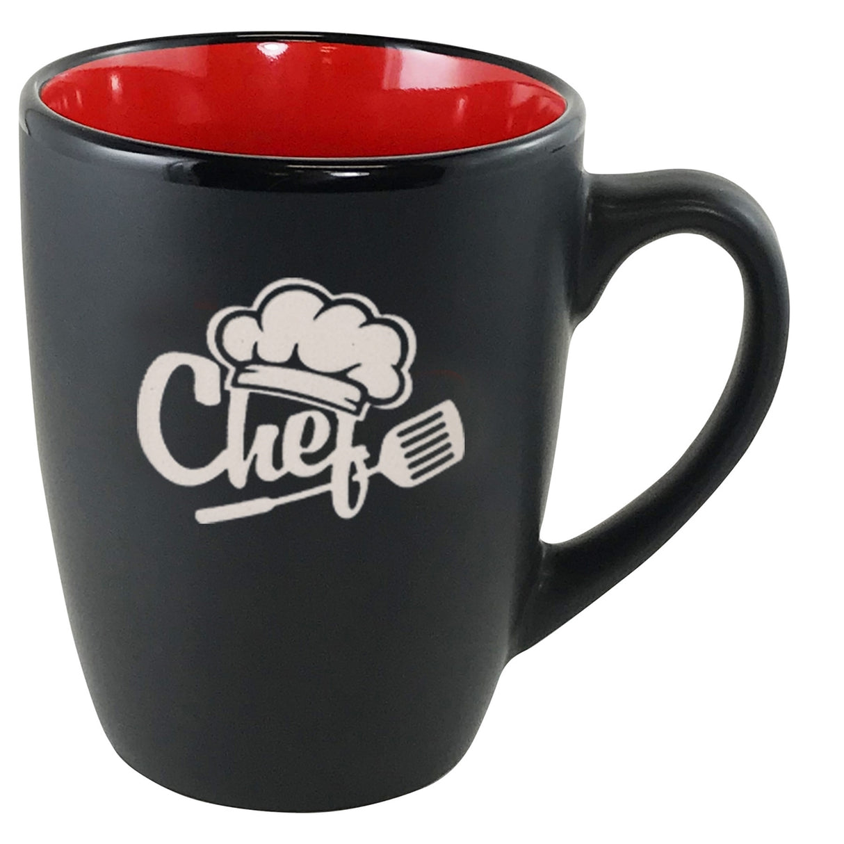 Cottager 12oz matte black mug with red interior - Etched