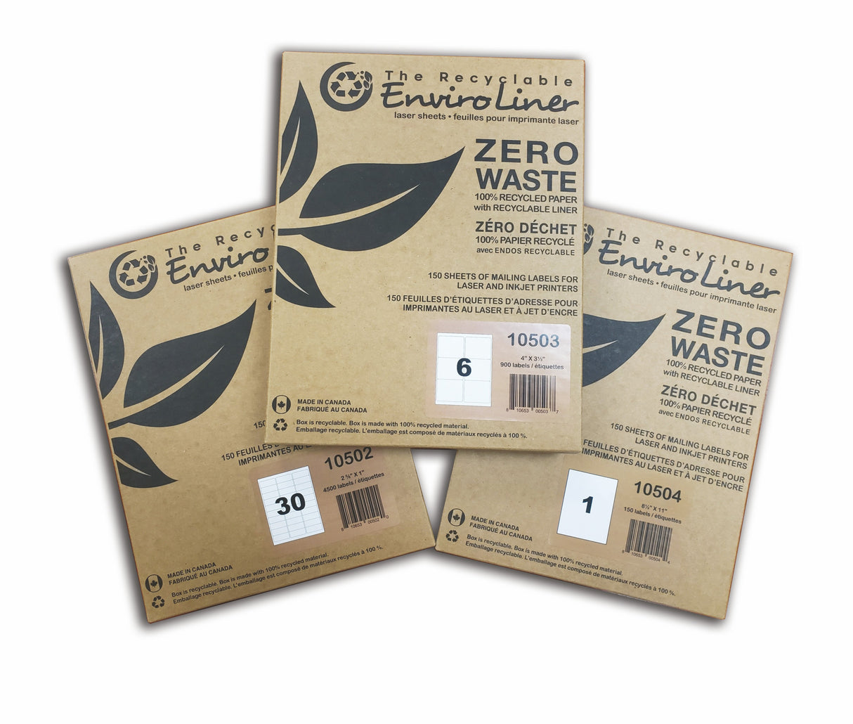 ZERO WASTE Laser Sheets- 100% recycled paper (4" x 1.5" -14 labels per sheet)