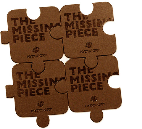 The Missing Piece Set of 4 coasters, Bonded leather brown - felt backing