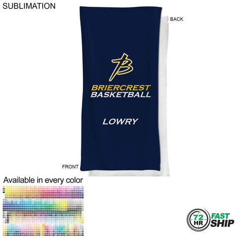 72 Hr Fast Ship - Team Towel in Microfiber Dri-Lite Terry, 20x40, Sublimated bench, neck towel