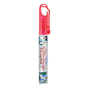 10 ml. Antibacterial Hand Sanitizer Spray Pump Bottle with Carabiner Clip Cap & Lanyard Loop