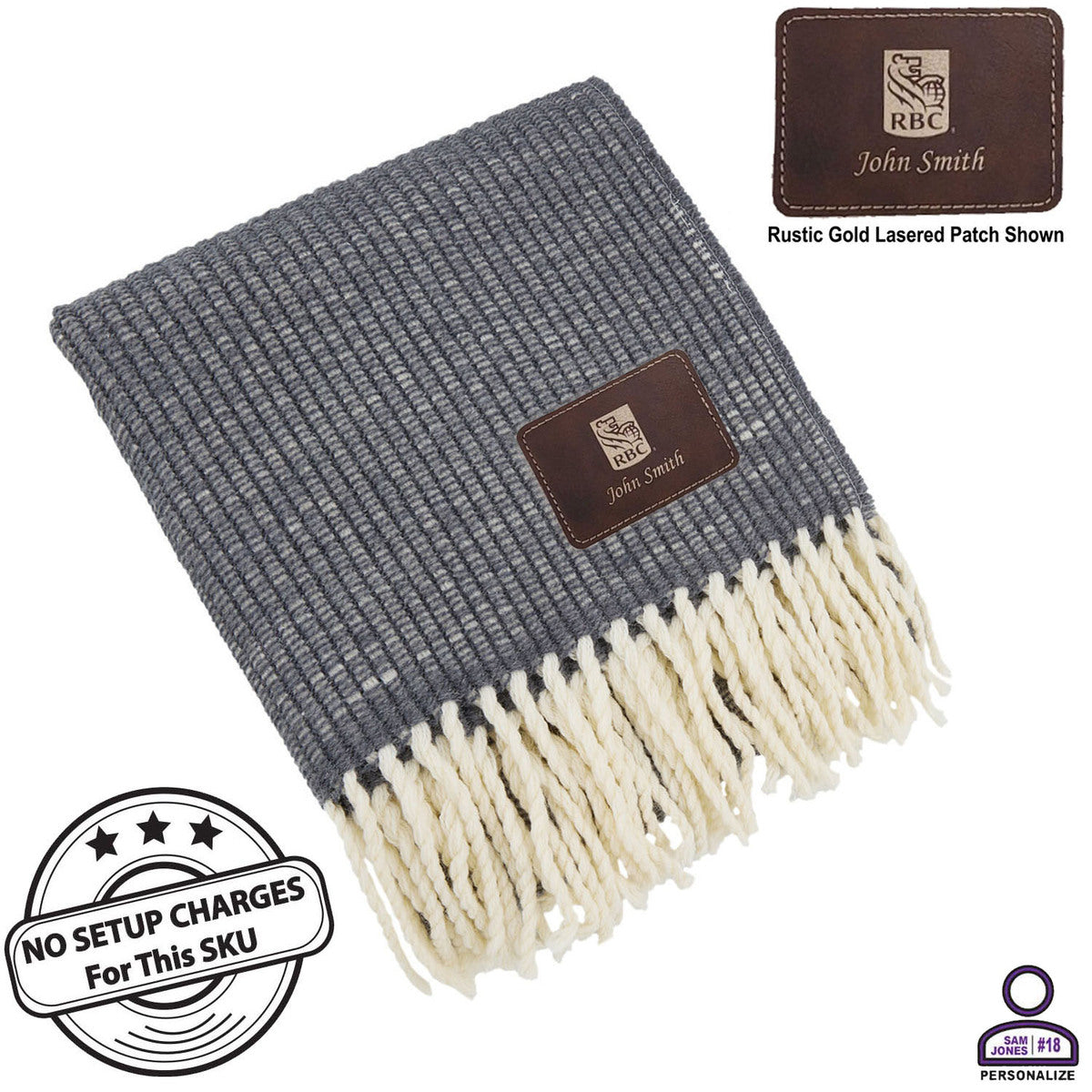 Personalized Wool Blanket Deluxe, 50x60, with Lasered logo patch, NO SETUP CHARGE