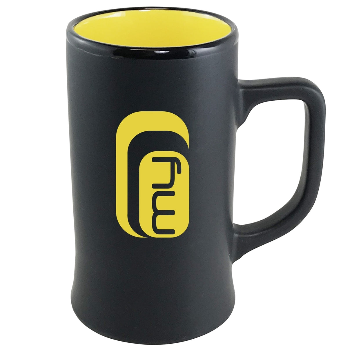 Cambria 14oz ceramic stein matte black with yellow interior in Ripple gift box