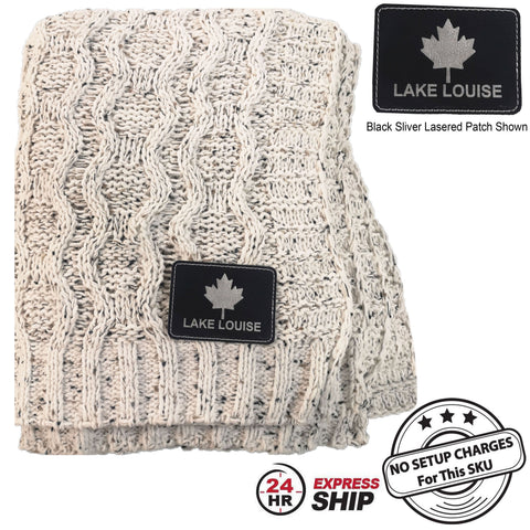 24 Hr Express Ship - Heather Cable Knit Chenille Blanket, 50x60, with Lasered logo patch