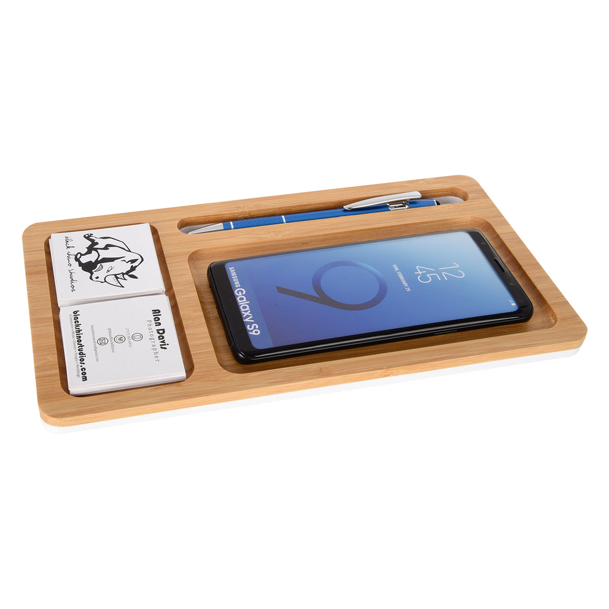 Bamboo Wireless Charging Pad Desktop Organizer