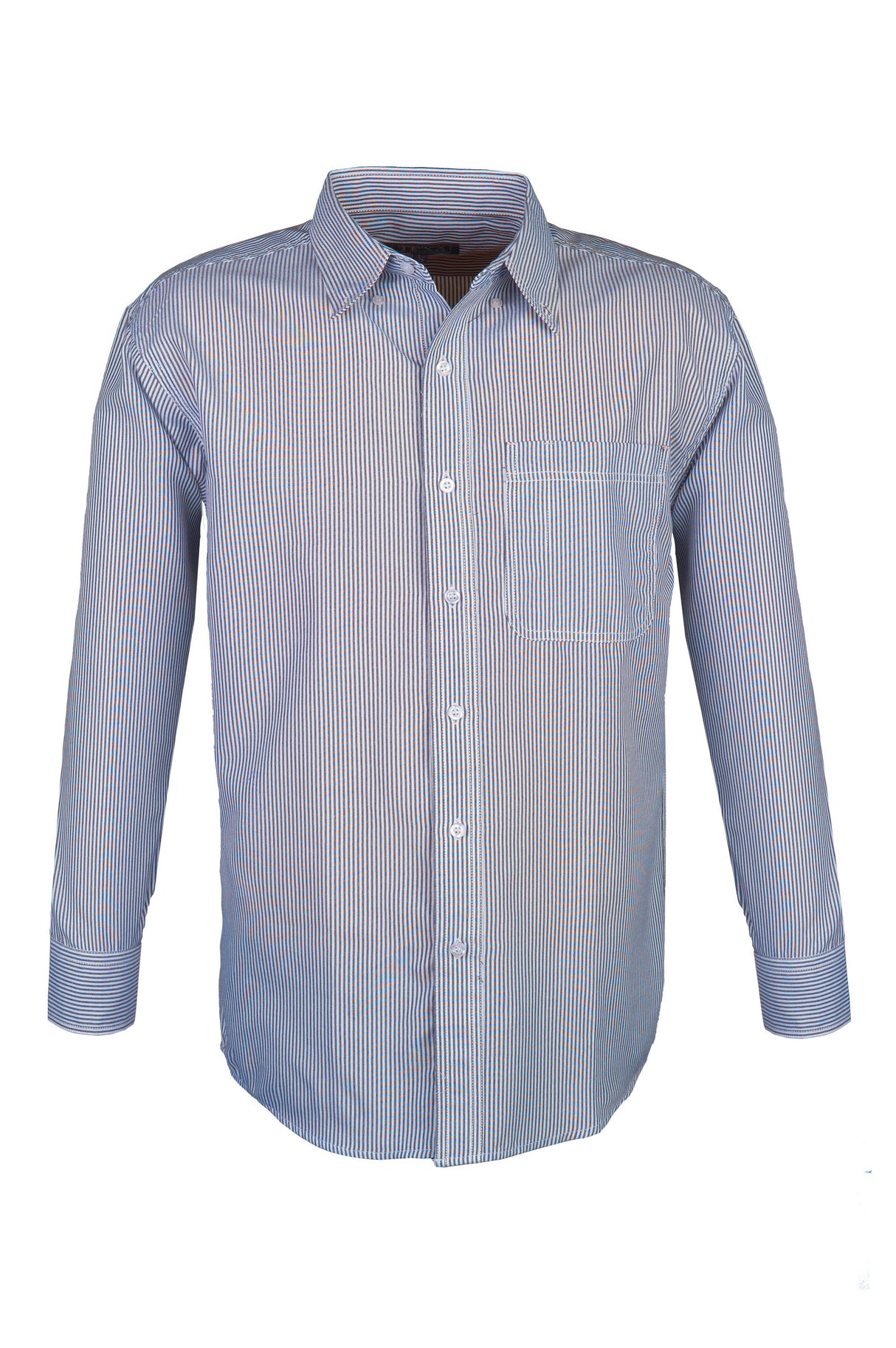 Men's Cotton Blend Oxford Striped Long Sleeve Shirt ( Blue) (XS-5XL)