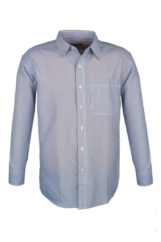 Men's Cotton Blend Oxford Striped Long Sleeve Shirt ( Blue) (XS-5XL)