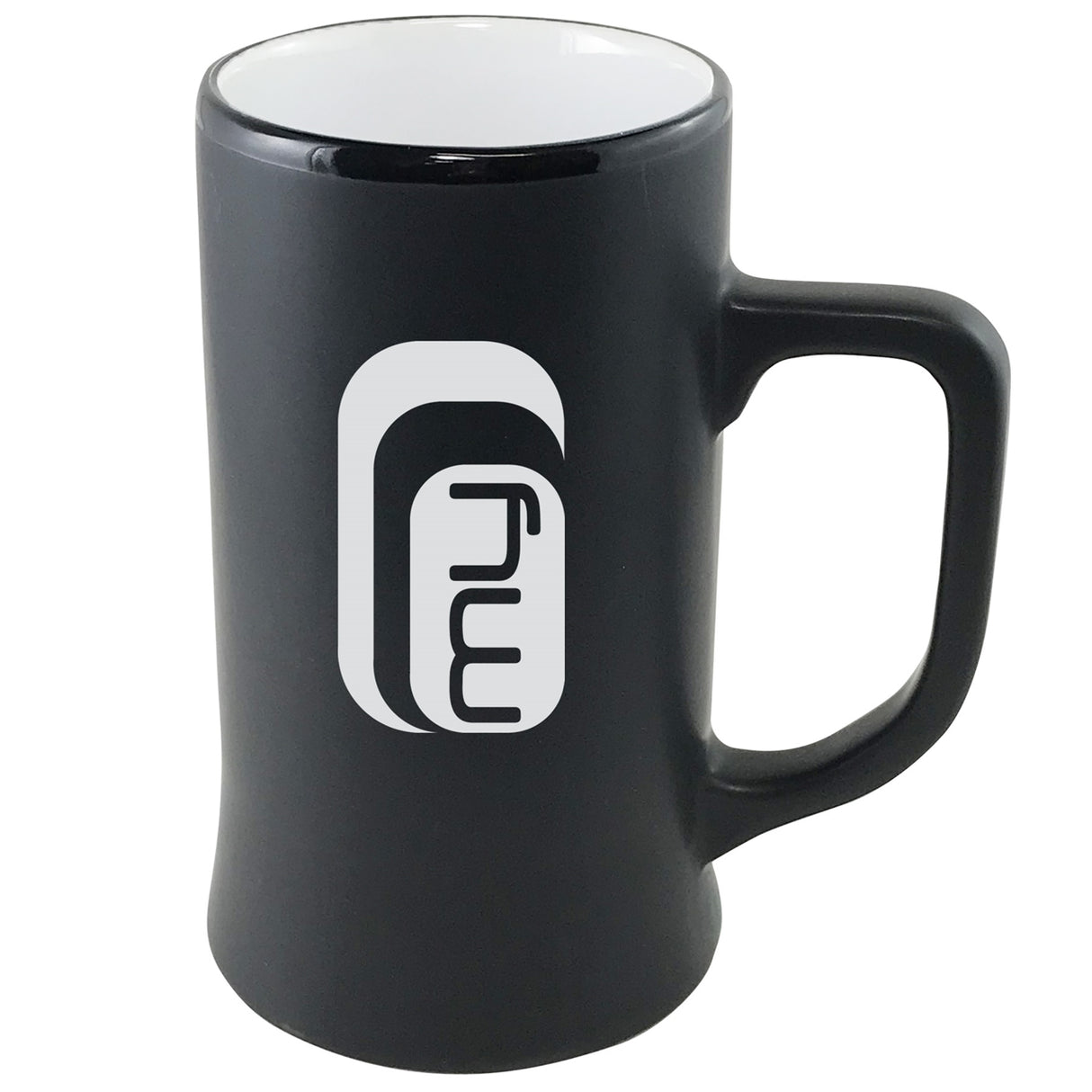 Cambria 14oz ceramic stein matte black with white interior in Ripple gift box